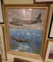 A gilt framed large format print and a photographic print, depicting a Vickers Wellington and a