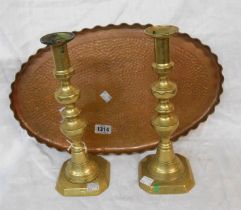 A beaten copper tray of oval form, marked J. Picard & Co. London - sold with a pair of 19th