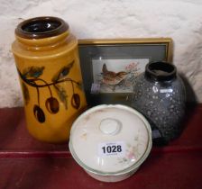 A vintage West German pottery vase, a modern pottery vase and a Royal Winton lidded bowl from the