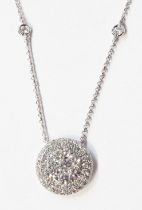 A marked 750 white metal pendant necklace with diamond cluster and further diamonds to chain - 1.