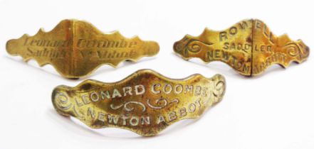 Two horse brass maker's nosebands, both marked for Leonard Coombes, Newton Abbot - sold with another
