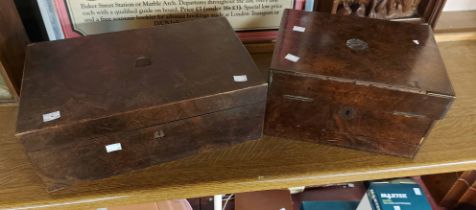 A Victorian burr walnut writing slope - sold with a burr walnut box - for restoration