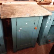 A 54cm blue painted pine pot cupboard - sold with a chest of three drawers to match - both with