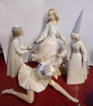 Four Lladro porcelain figures including ballerina, Cinderella, etc. - with original boxes