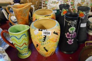 A quantity of ceramic items including a pair of Shelley vases with Art Nouveau decoration, another