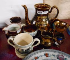 A quantity of assorted ceramics including mid 19th Century coffee pot with Rockingham style