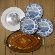 Three Johnson Brothers transfer printed plates in the 'Old Britain Castles' pattern and an Adams