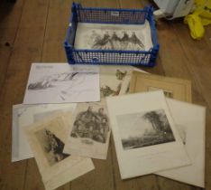 A selection of antique and later unframed prints, bookplates and other images