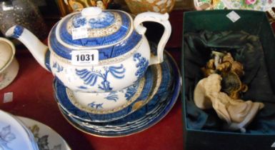 A Booth's Real Old Willow teapot - sold with a small quantity of similar plates, a Mintons Willow