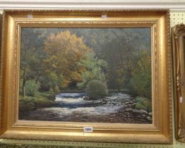 Wilson Burns: a gilt framed oil on canvas, depicting the River Dart at Spitchwick - signed