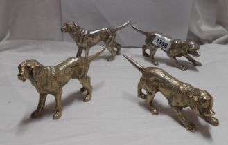 Two pairs of silver plated metal hound figurines