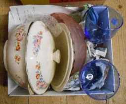 A box containing a quantity of assorted ceramics including tureen, fruit bowl, etc.