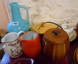 A quantity of assorted ceramics including jugs, etc. - sold with a vintage wooden ice bucket
