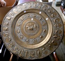 A large Indian embossed brass tray