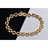 A 9CT YELLOW GOLD BRACELET, brick link bracelet fitted with an push piece clasp, with additional