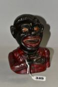 A CAST IRON JOLLY GENTLEMAN MONEY BOX/BANK, height 15.5cm, with working arm mechanism (1) (Condition