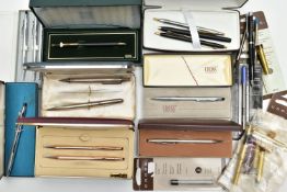 A BOX OF ASSORTED 'CROSS' PENS, to include a silver ball point pen, hallmarked S&S London 2006, a