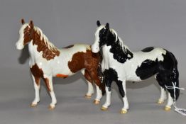 TWO BESWICK PINTO PONIES, model no 1373, first version, one piebald and one skewbald, each bearing