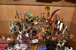 A COLLECTION OF GLASS LAMPWORK ANIMALS AND BIRDS, approximately fifty creatures, to include a