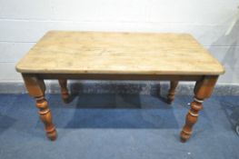 VICTORIAN STYLE PINE KITCHEN TABLE, length 135cm x depth 75cm x height 78cm (condition:-top