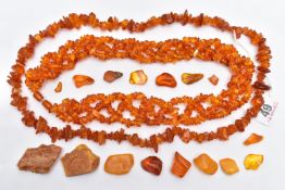 TWO COPAL AMBER NECKLACES, two large necklaces comprised of polished and rough copal amber beads,