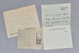 A FACSIMILE LETTER FROM 10 DOWNING STREET AND WINSTON CHURCHILL, thanking the recipient for their '