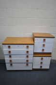 AN AUSTINSUITE TEAK EFFECT AND WHITE FRONTED BEDROOM CHEST SET, including chest of five drawers (