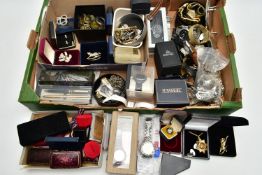 A BOX OF ASSORTED WATCHES AND JEWELLERY, a large selection of wristwatches, names to include '