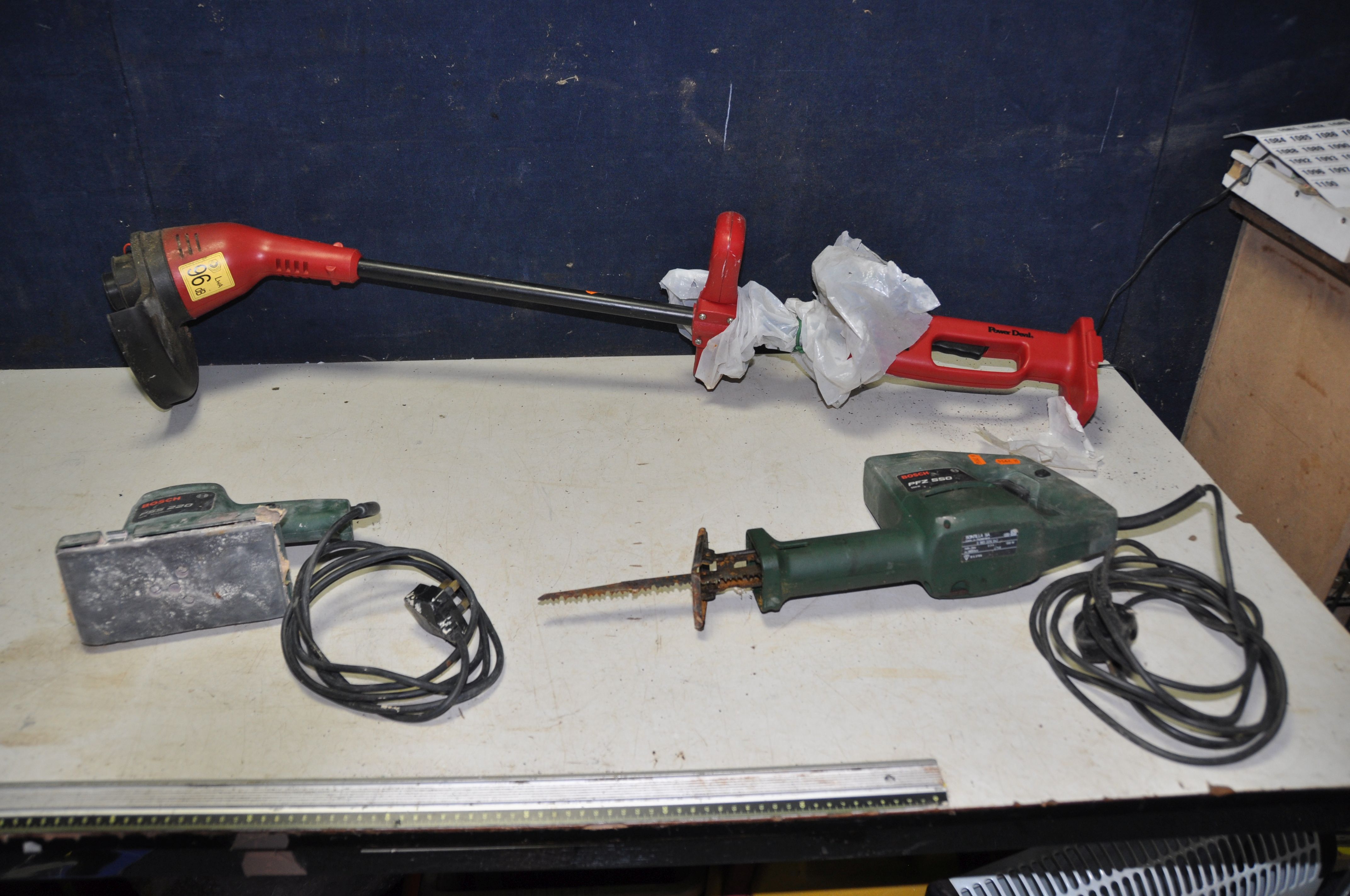 A BOSCH PFZ 550 RECIPROCATING SAW, a Bosch PSS220 sander (both PAT pass and working) and a Power