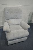 A GREY MANUAL RECLIING ARMCHAIR (condition - dirty)