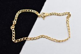 A YELLOW METAL 'BALESTRA' CHAIN BRACELET, a fine flat curb link chain, fitted with a spring clasp,