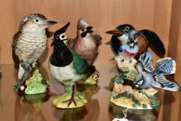 FIVE BESWICK BIRDS/BIRD GROUPS, comprising a Lapwing model no 2416, with tail feathers split and leg