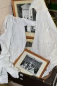 FIVE FRAMED PHOTOGRAPHS SIGNED BY LORD LICHFIELD TOGETHER WITH THREE VICTORIAN BABY GOWNS AND A