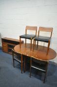 A MID CENTURY BEAUTLITY TEAK GATE LEG TABLE, open length 151cm x closed length 36cm x depth 105cm