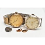 A PAIR OF 9CT GOLD DROP EARRINGS, A TISSOT WRISTWATCH AND A SMITHS WATCH HEAD, the drop earrings, of