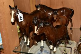 FIVE BROWN BESWICK HORSES, comprising Stocky Jogging Mare model no 855 - third version, Bois Roussel