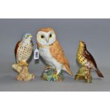 THREE BESWICK BIRD FIGURES, comprising Barn Owl model no 1046B, second version with closed tail