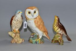 THREE BESWICK BIRD FIGURES, comprising Barn Owl model no 1046B, second version with closed tail