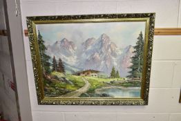 A QUANTITY OF PAINTINGS AND PRINTS ETC, to include an Alpine landscape indistinctly signed, oil on