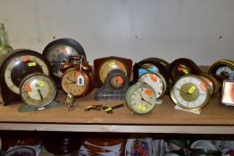 FOURTEEN MANTLE AND ALARM CLOCKS ETC, to include Smiths, Westclox and Bentima. the Bentima clock