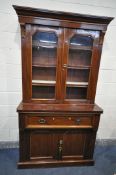 A VICTORIAN MAHOGANY SECRETAIRE BOOKCASE, with double glazed doors, over a fall front drawer with