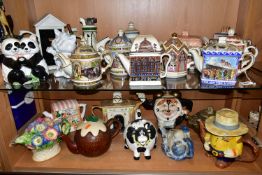 TWENTY TWO NOVELTY TEAPOTS, to include Sadler Golden Age of Travel: Ocean Voyage, The Open Road, and