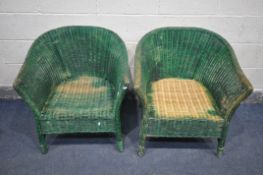 TWO GREEN PAINTED TUB CHAIRS