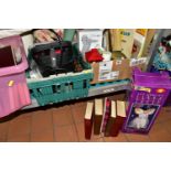 FOUR BOXES OF ASSORTED SUNDRIES, to include four Christmas cushions, Christmas decorations, books,