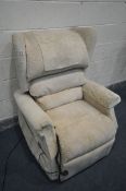 A CREAM ELECTRIC RISE AND RECLINE ARMCHAIR (PAT pass and working) (condition:-some stains to fabric,