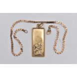 A 9CT YELLOW GOLD ST.CHRISTOPHER PENDANT AND A BRACELET, the pendant of a rectangular form,