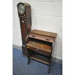 A CHILDS MAHOGANY TAMBOUR DOOR DESK, width 53cm x depth 36cm x height 77cm, and an oak granddaughter