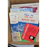 A BOX OF FA CUP FINAL PROGRAMMES AND VINTAGE CRICKET BALLS, to include FA Cup Final programmes