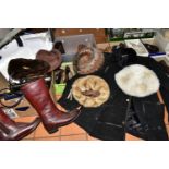 FOURTEEN PAIRS OF LADIES SHOES, HAND BAGS, HATS AND SCARVES, to include two pairs of leather