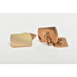 A PAIR OF 9CT GOLD CUFFLINKS, each of a curved rectangular form, with an engine turned pattern and
